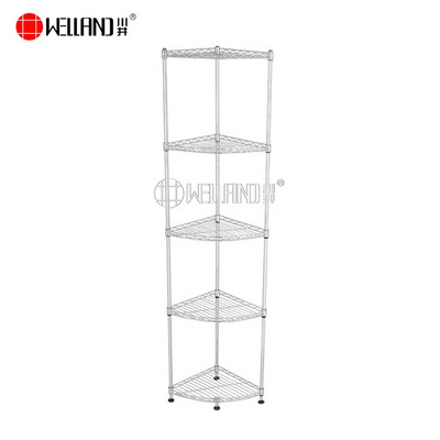 Adjustable 5 Tiers Triangle Chrome Wire Storage  Corner Shelving Rack Unit,NSF Approval