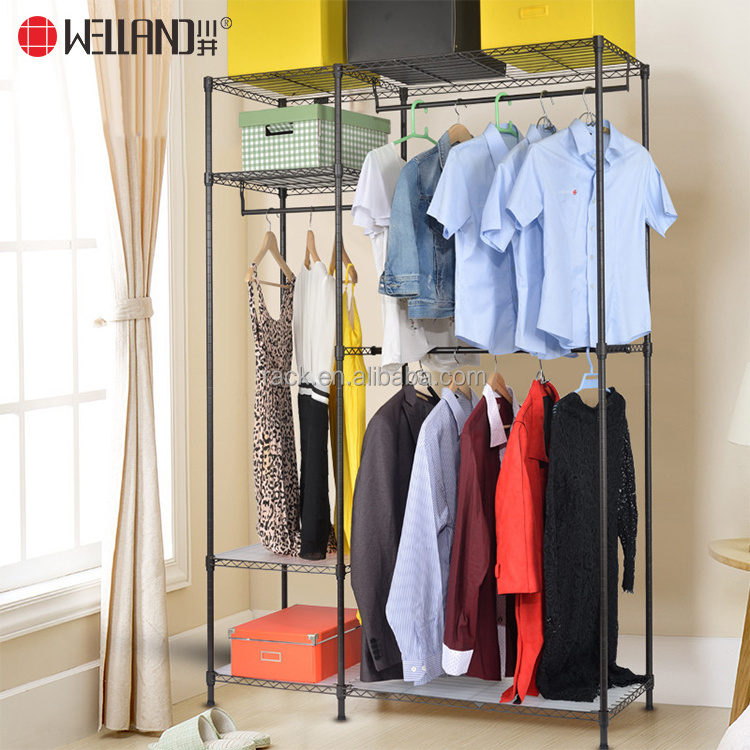 Modern Bedroom Furniture Portable Steel Wardrobe Designs Cheap Price Adjustable Metal Clothes Wardrobe Closet Rack Shelf