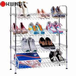 Hot Sale 4-tier Heavy Duty Steel Wire Shelving Adjustable Chrome Wire Shoe Rack