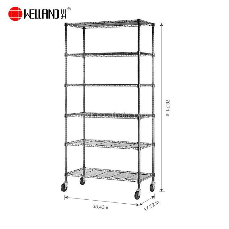 Home Premium 4 Tier Storage Shelf,Adjustable Rolling Garage Wire Shelving Rack