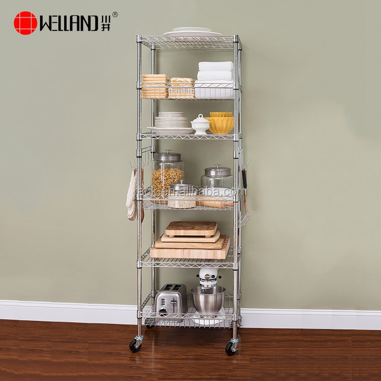 6 Tiers Square Chrome Kitchen Appliance Rack with Wheels,NSF Approval