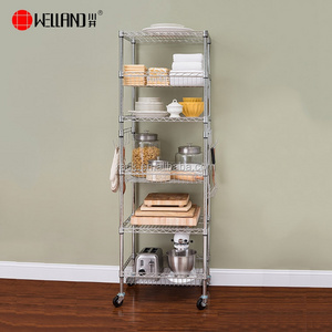 6 Tiers Square Chrome Kitchen Appliance Rack with Wheels,NSF Approval