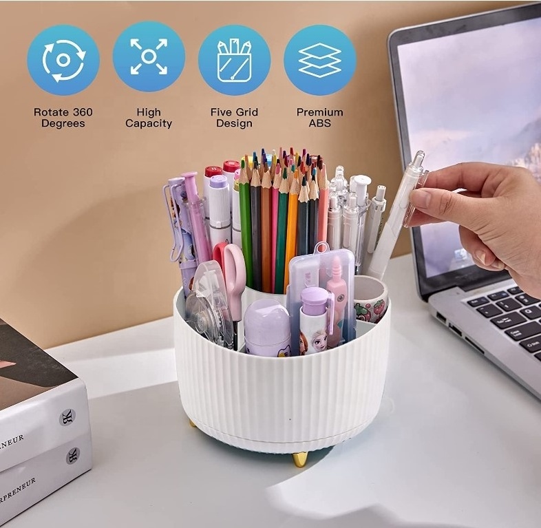 Cute 360 Degree Rotating Desk Organizers Pencil Holder with 5 Slots for Office School Home Supply