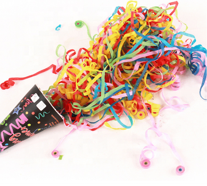 Halloween birthday wedding party pull pop confetti poppers hand throwing colorful floating streamer