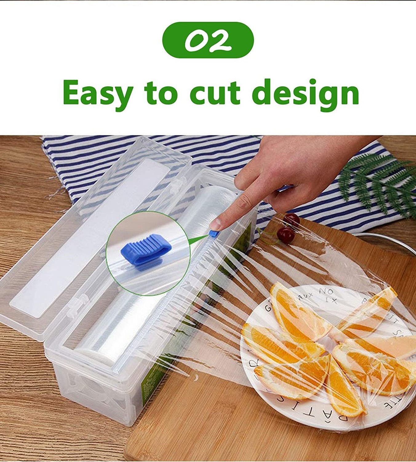 Refillable Plastic Wrap Dispenser with Slider Cutter Food Wrap Stretch Clear Cling Wrap