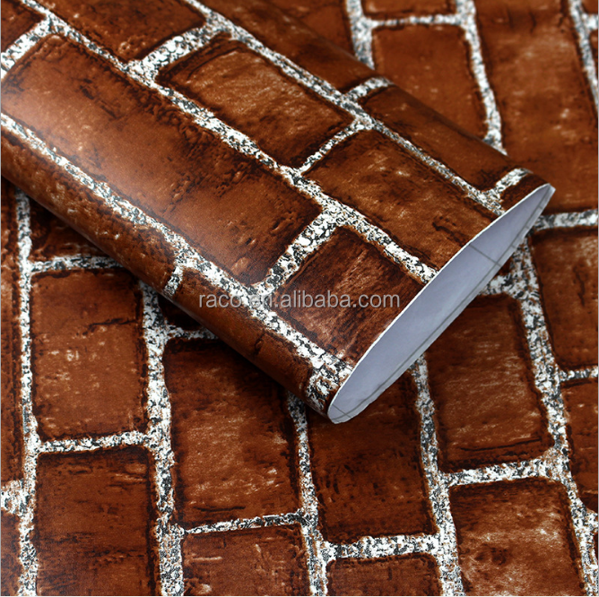 pvc red brick pattern wallpaper self-adhesive barber coffee shop antique 3D background waterproof wall paper