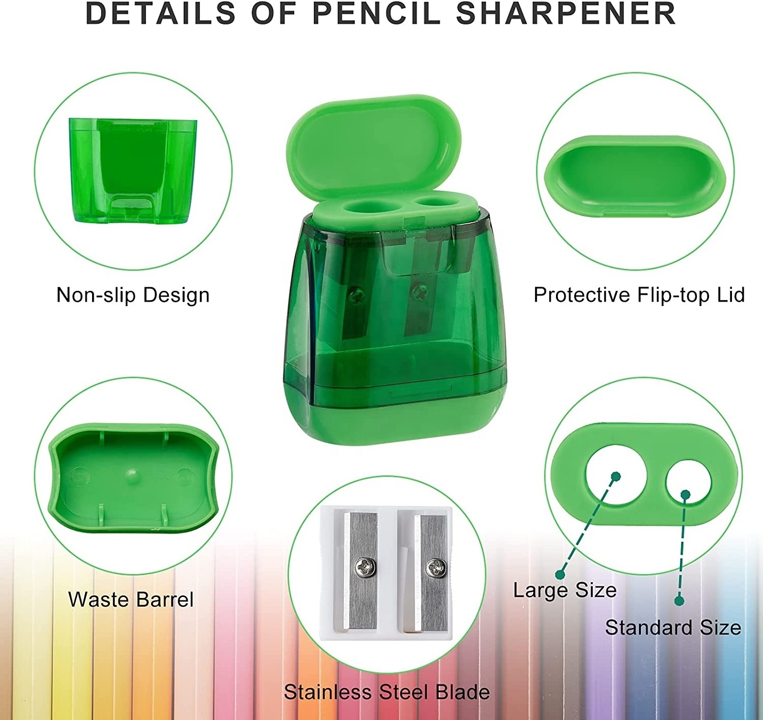 Plastic Dual Holes Handheld pencil sharpener for Adults Students School Class Home Office