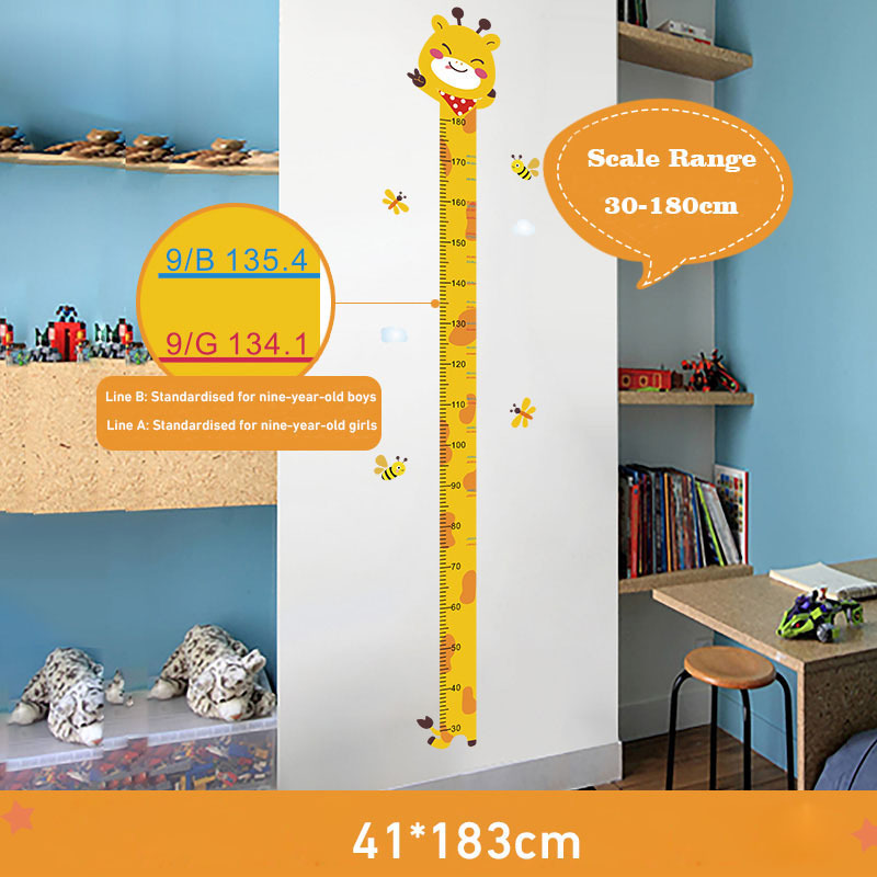 Modern 3D Self-Adhesive Wallpaper Children's Room Height Wall Stickers Removable Baby Kids' Cartoon Measures Tap Decorative Wall