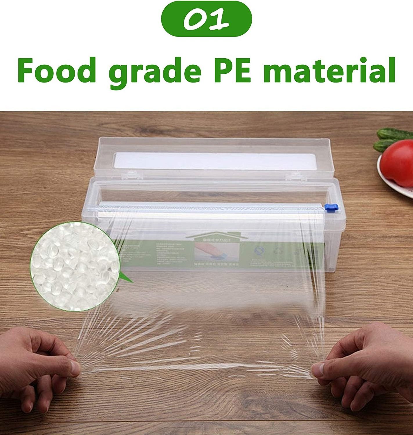 Refillable Plastic Wrap Dispenser with Slider Cutter Food Wrap Stretch Clear Cling Wrap