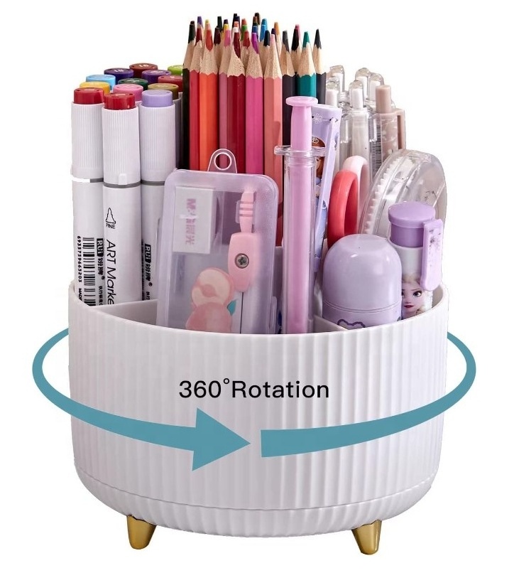 Cute 360 Degree Rotating Desk Organizers Pencil Holder with 5 Slots for Office School Home Supply