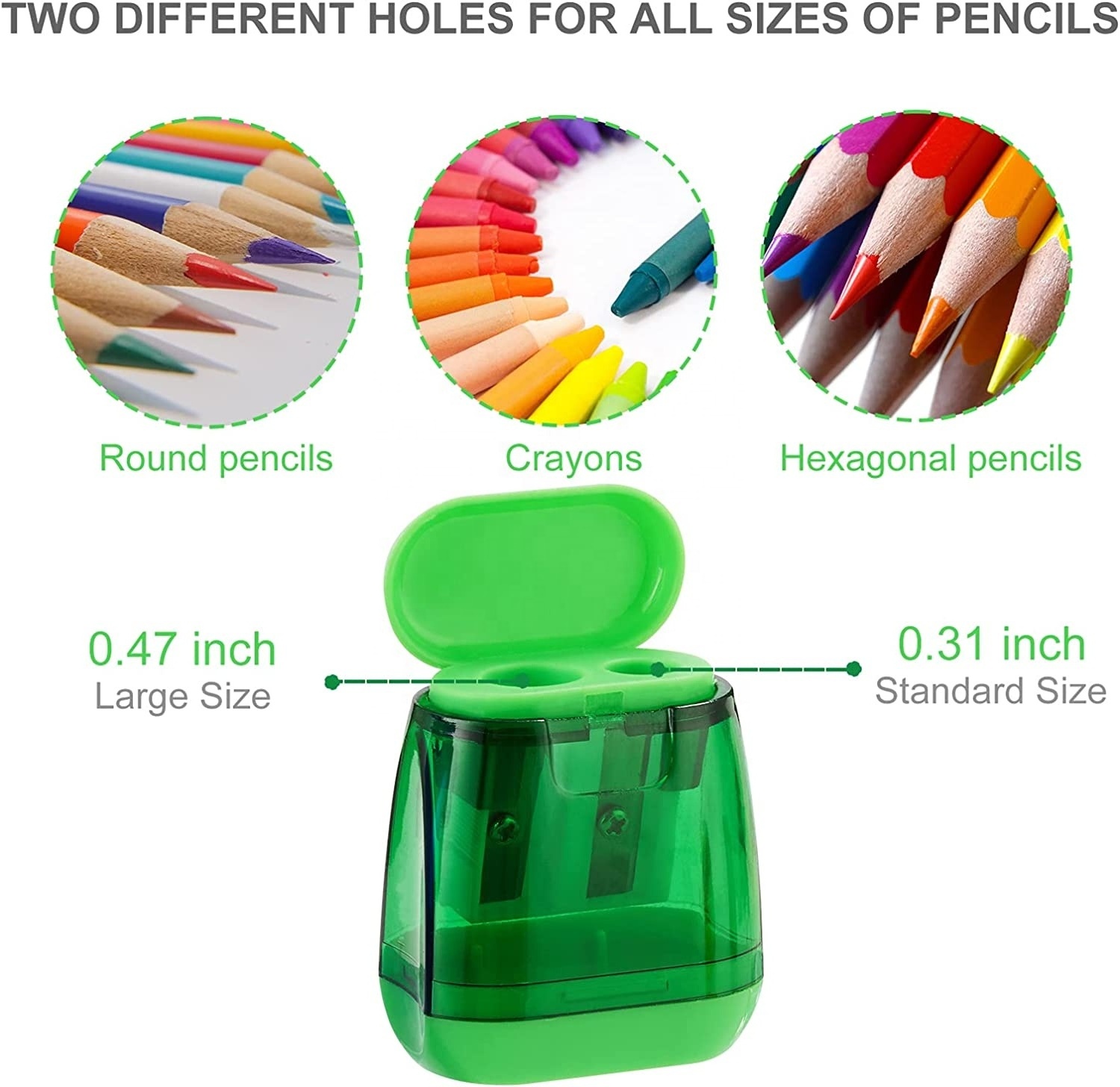 Plastic Dual Holes Handheld pencil sharpener for Adults Students School Class Home Office