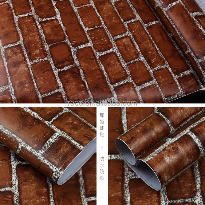 pvc red brick pattern wallpaper self-adhesive barber coffee shop antique 3D background waterproof wall paper