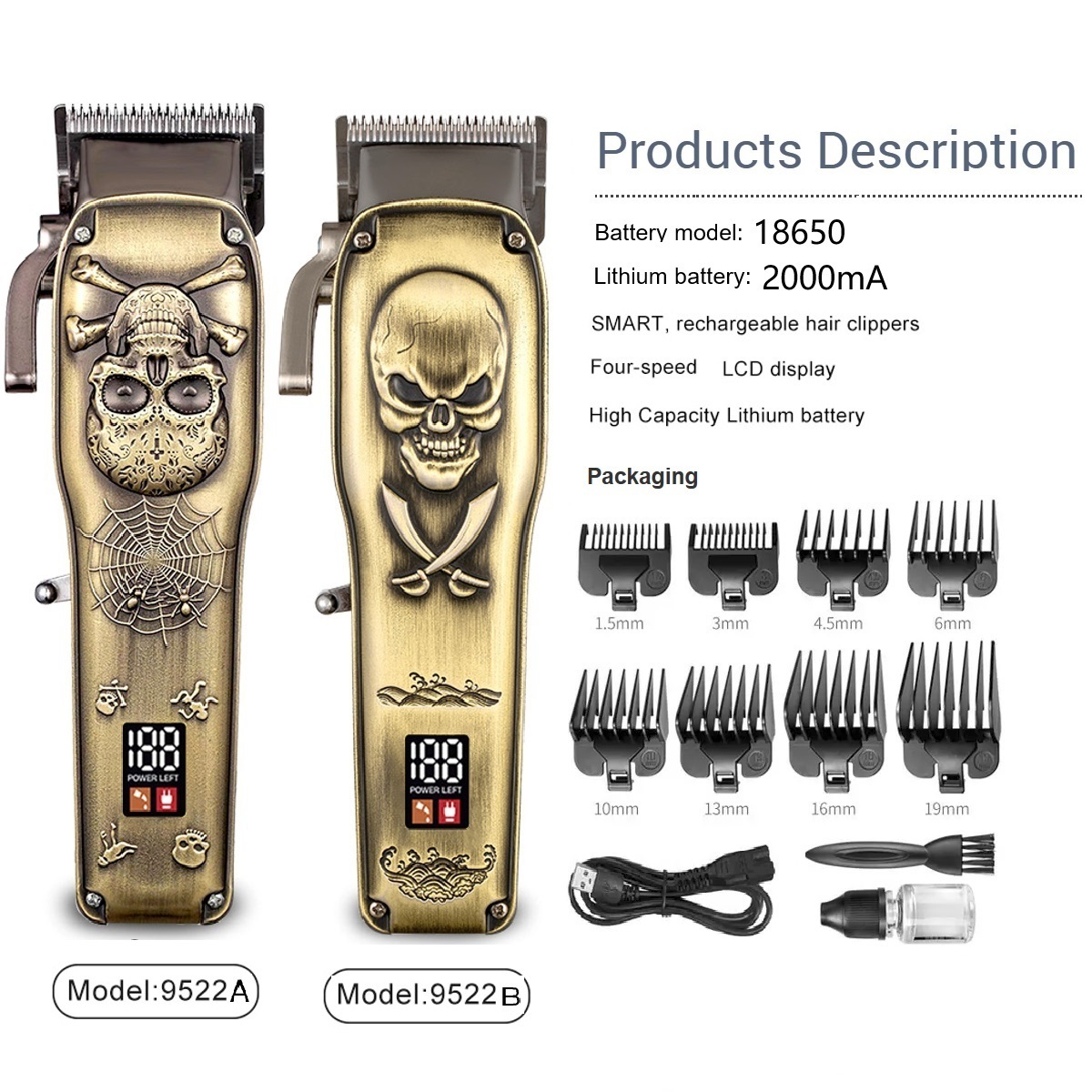 Retro Whole Metal Professional  Mens Hair Clippers Electric hair clipper blade sharpening machine