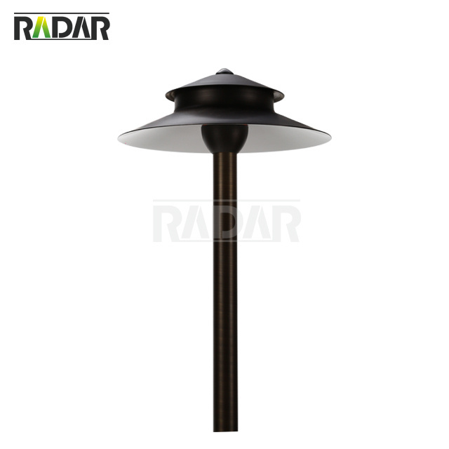 8.3 inch double layer hat brass Path Light fixture  with 24 inch brass post and ABS stake for garden path way lighting