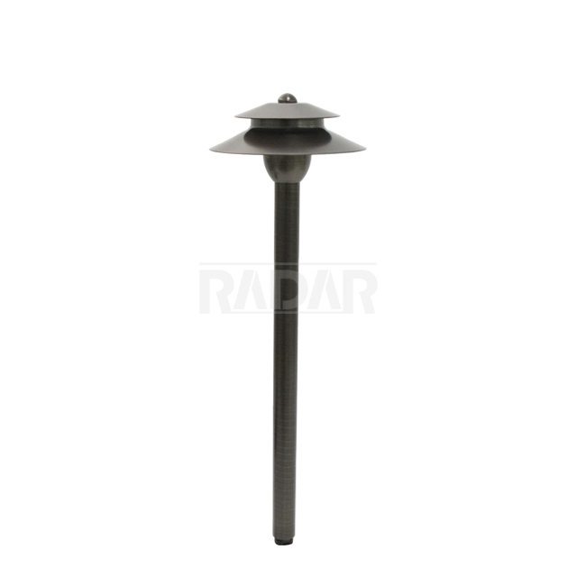 8.3 inch double layer hat brass Path Light fixture  with 24 inch brass post and ABS stake for garden path way lighting