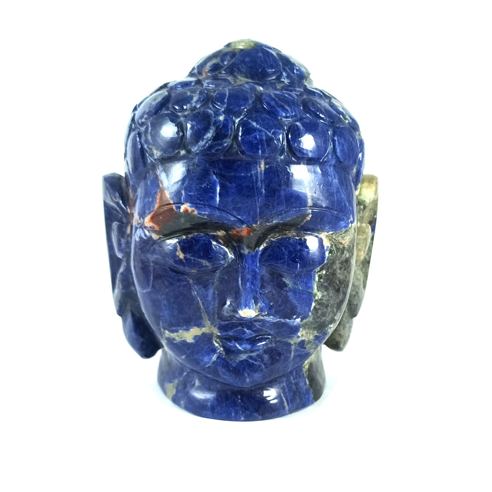 Sodalite Buddha Head Gemstone Carving Crystal Statue Sculpture God Figurine Idol Art Deco Semi precious Gift stone