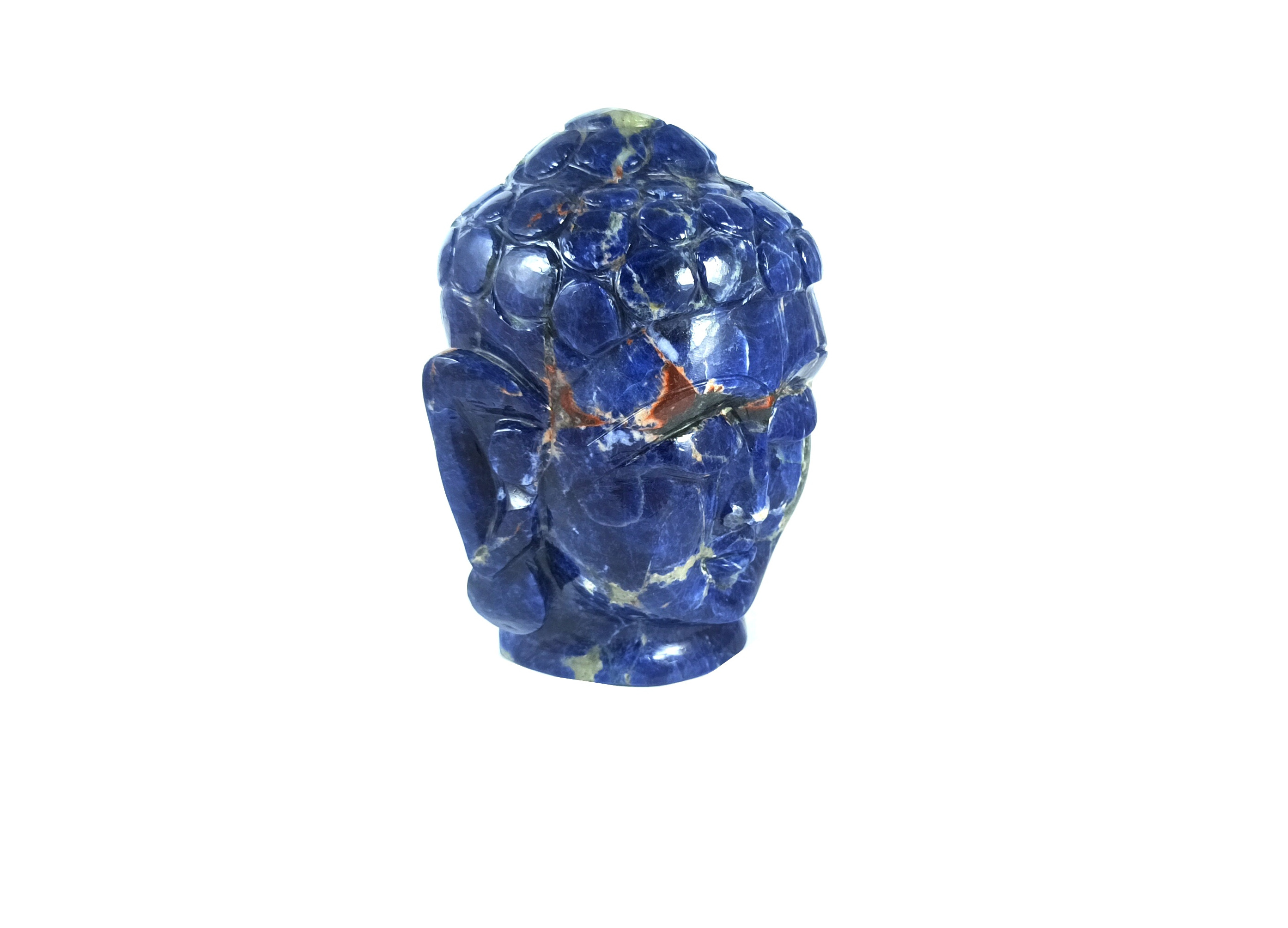 Sodalite Buddha Head Gemstone Carving Crystal Statue Sculpture God Figurine Idol Art Deco Semi precious Gift stone