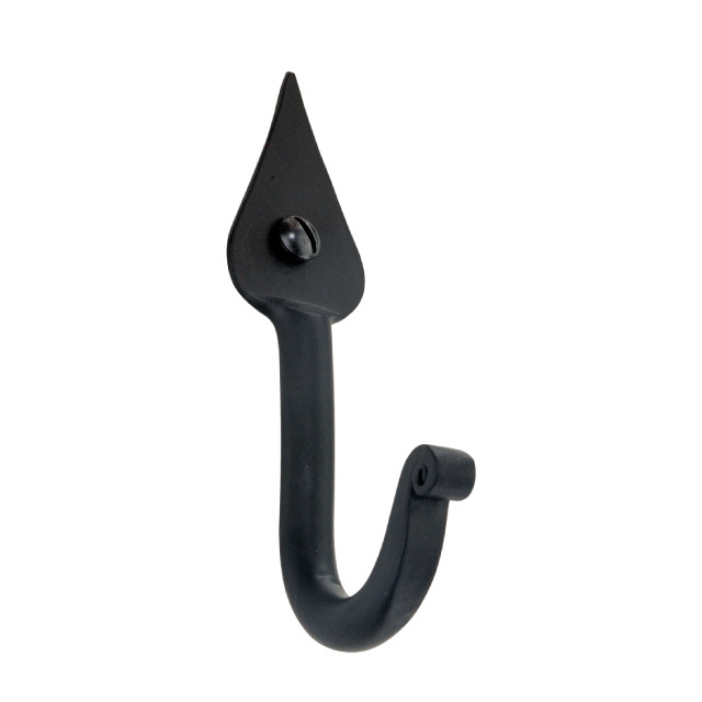 Designer single leaf Delta quality wall mounted hooks black antique handmade hand forged wrought iron living finish iron hook