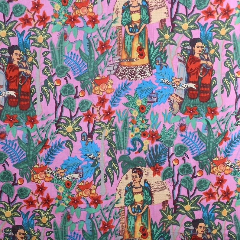 Frida Kahlo 44 inches width 100% Cotton Cambric Fabric 100% Cotton Fabric India  color Fabric