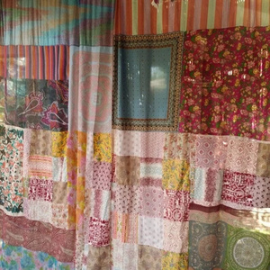 Boho Gypsy Bohemian vintage 60s 70s scarf Curtains Wall Decor Window Patio Floral Patchwork Bedroom Panels Fringe