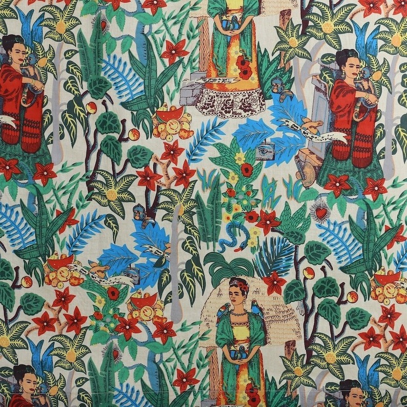 Frida Kahlo 44 inches width 100% Cotton Cambric Fabric 100% Cotton Fabric India  color Fabric