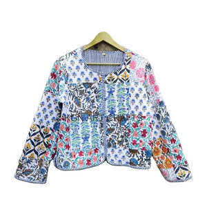 Multi white color hand stitched Kantha Jacket Coat Indian Handmade Quilted patchwork Patchwork Kimono Indian Handmade Jackets