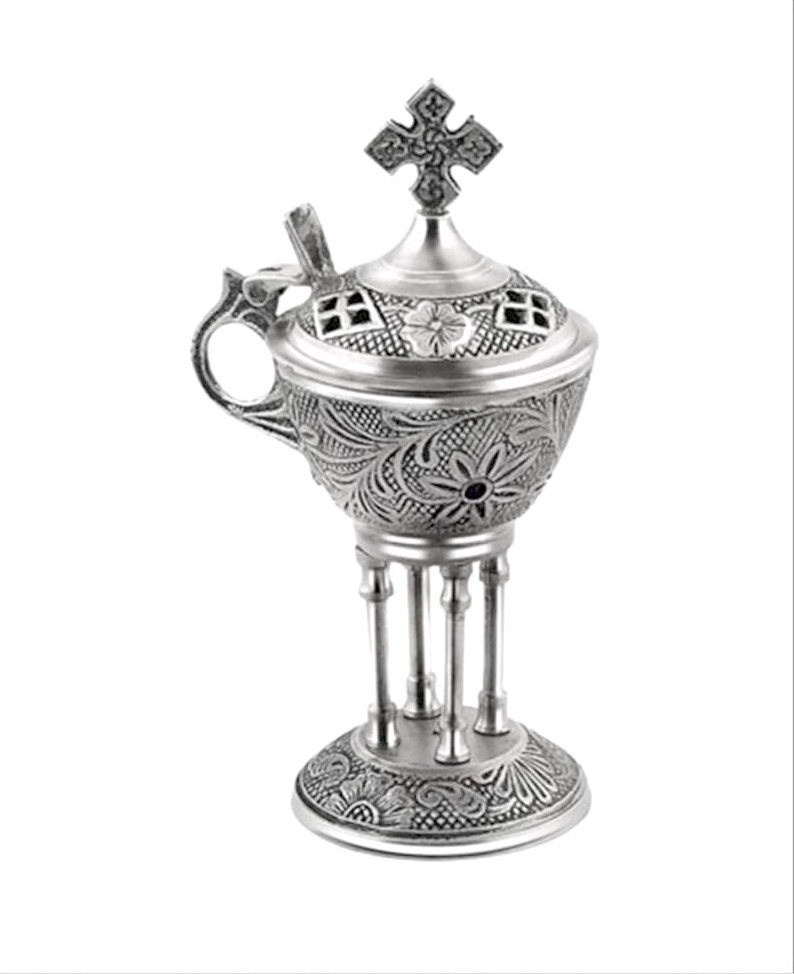 silver plated Metal Brass  Incense Oil Burner Decorative Fragrance For Home And Hotel Decoration with Cross and 4 Pillars