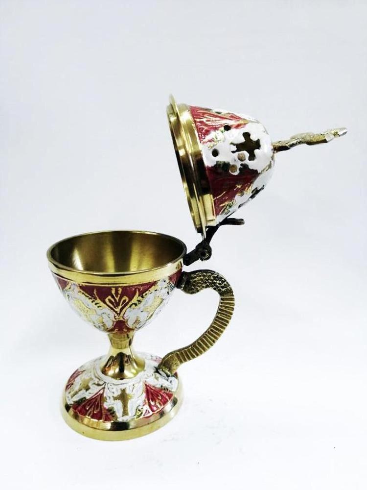 Perfume Burner Gold - Burner Censer - Brass Gold White Red Handpaint Incense Burner - Censer Bronze - Thurible censer