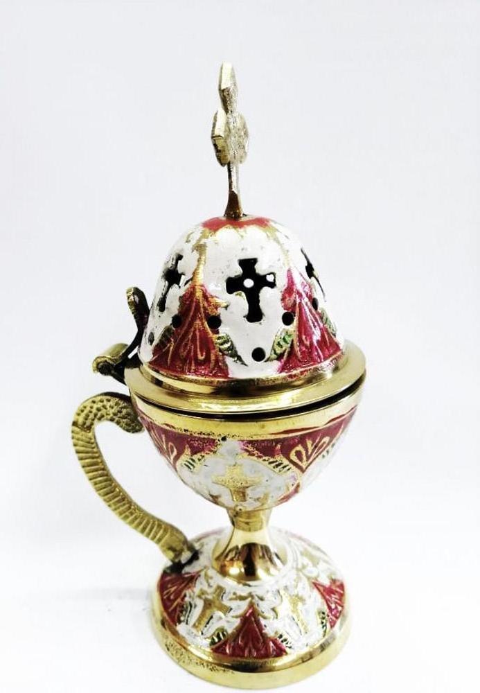 Perfume Burner Gold - Burner Censer - Brass Gold White Red Handpaint Incense Burner - Censer Bronze - Thurible censer