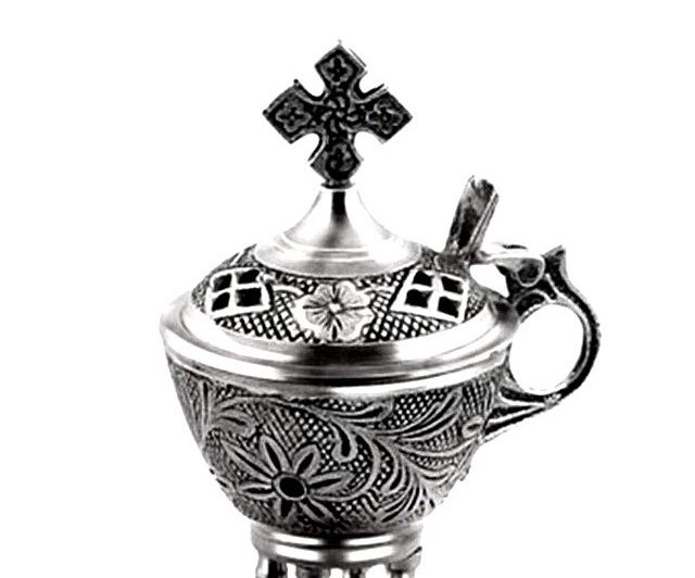 silver plated Metal Brass  Incense Oil Burner Decorative Fragrance For Home And Hotel Decoration with Cross and 4 Pillars