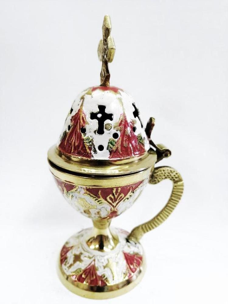 Perfume Burner Gold - Burner Censer - Brass Gold White Red Handpaint Incense Burner - Censer Bronze - Thurible censer