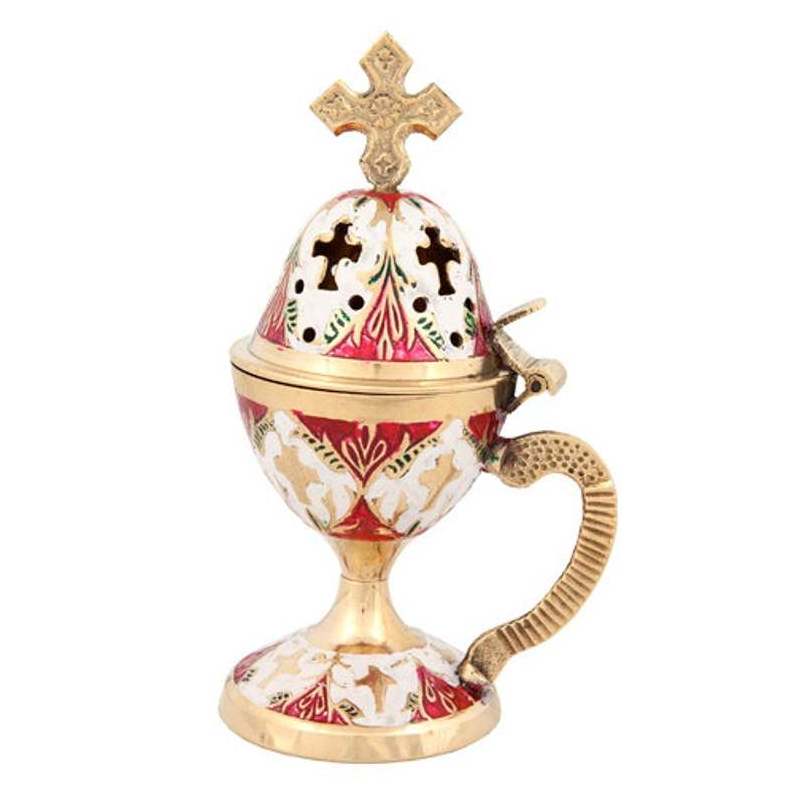 Perfume Burner Gold - Burner Censer - Brass Gold White Red Handpaint Incense Burner - Censer Bronze - Thurible censer