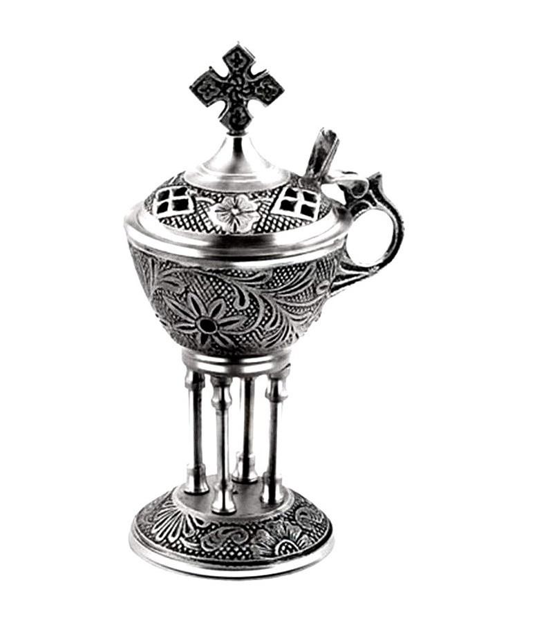 silver plated Metal Brass  Incense Oil Burner Decorative Fragrance For Home And Hotel Decoration with Cross and 4 Pillars