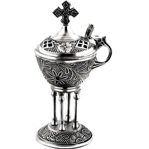 silver plated Metal Brass  Incense Oil Burner Decorative Fragrance For Home And Hotel Decoration with Cross and 4 Pillars