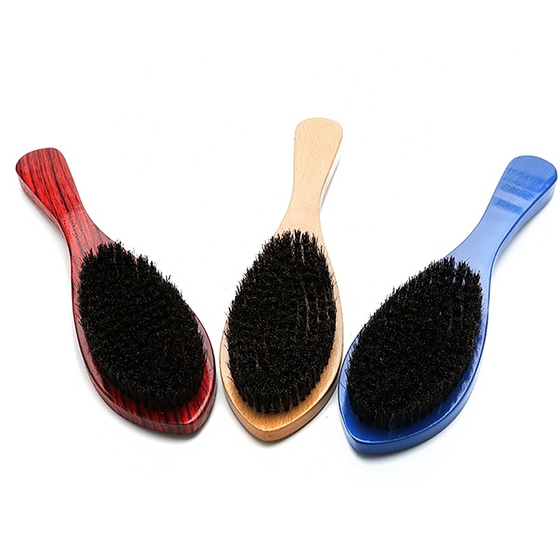 Engrave logo wooden boar bristle hair brush 360 wave soft medium hard mens wave brush