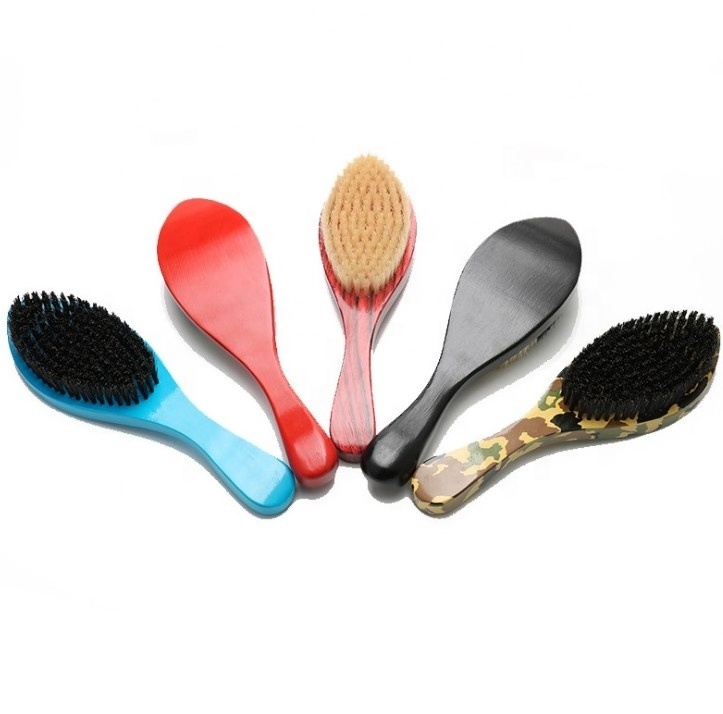 Engrave logo wooden boar bristle hair brush 360 wave soft medium hard mens wave brush