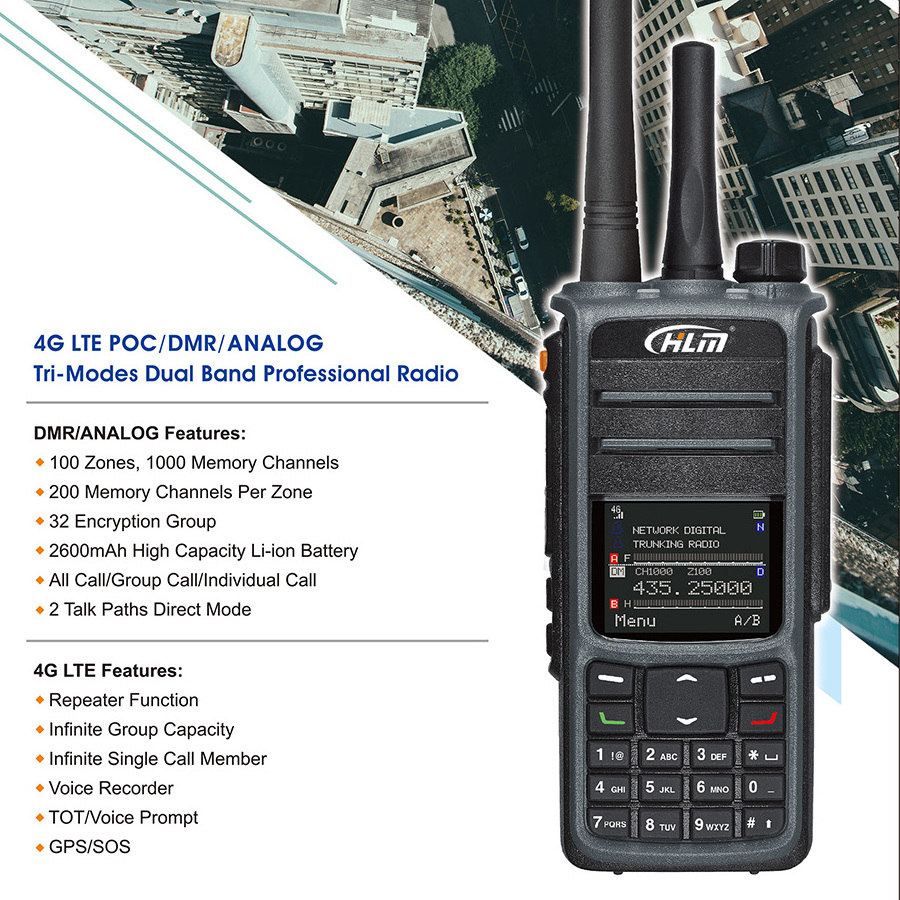 HLM-D8 Tri-Modes Dual Band Professional Radio 4G LTE  POC/DMR/ANALOG Global 100km 5000 Mile Unlimited long Range Walkie-talkie