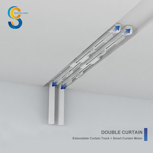 S Fold Double Omponents Ceiling Brackets Extendable Length 1.69-4m Motorized Battery Drive Curtain Track Rail Pulley System