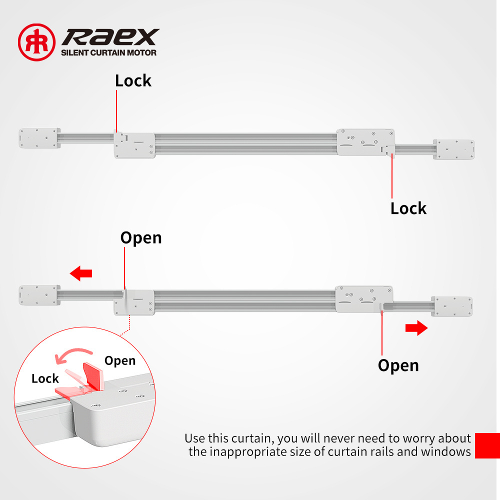 Heavy Duty Sliding Automatic Ripple Fold 1.69-4m Extendable Length Tuya Smart Motorized Ceiling Curtain Track Pulley System