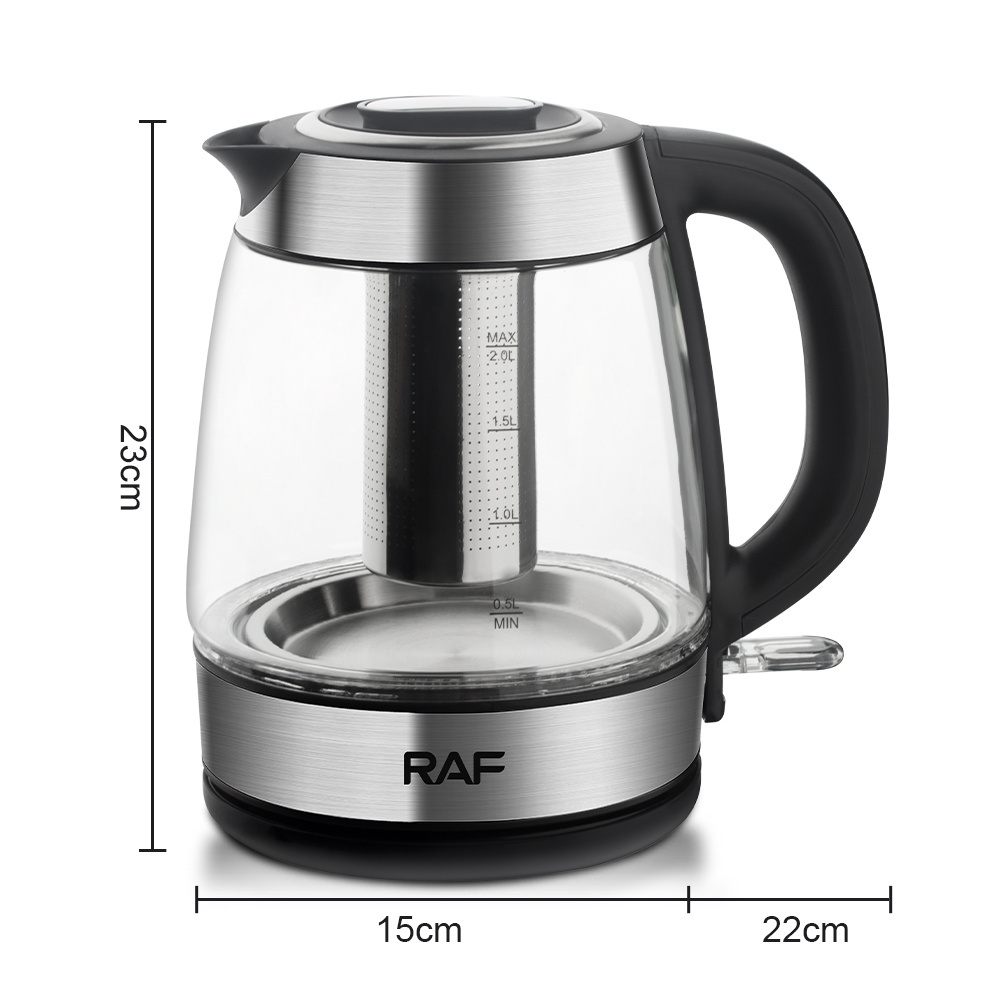 RAF Quality 2200W Borosilicate Glass Transparent Electric Kettle 2 Liter Tea Pot Cordless Water Kettle Water Boiler With Filter