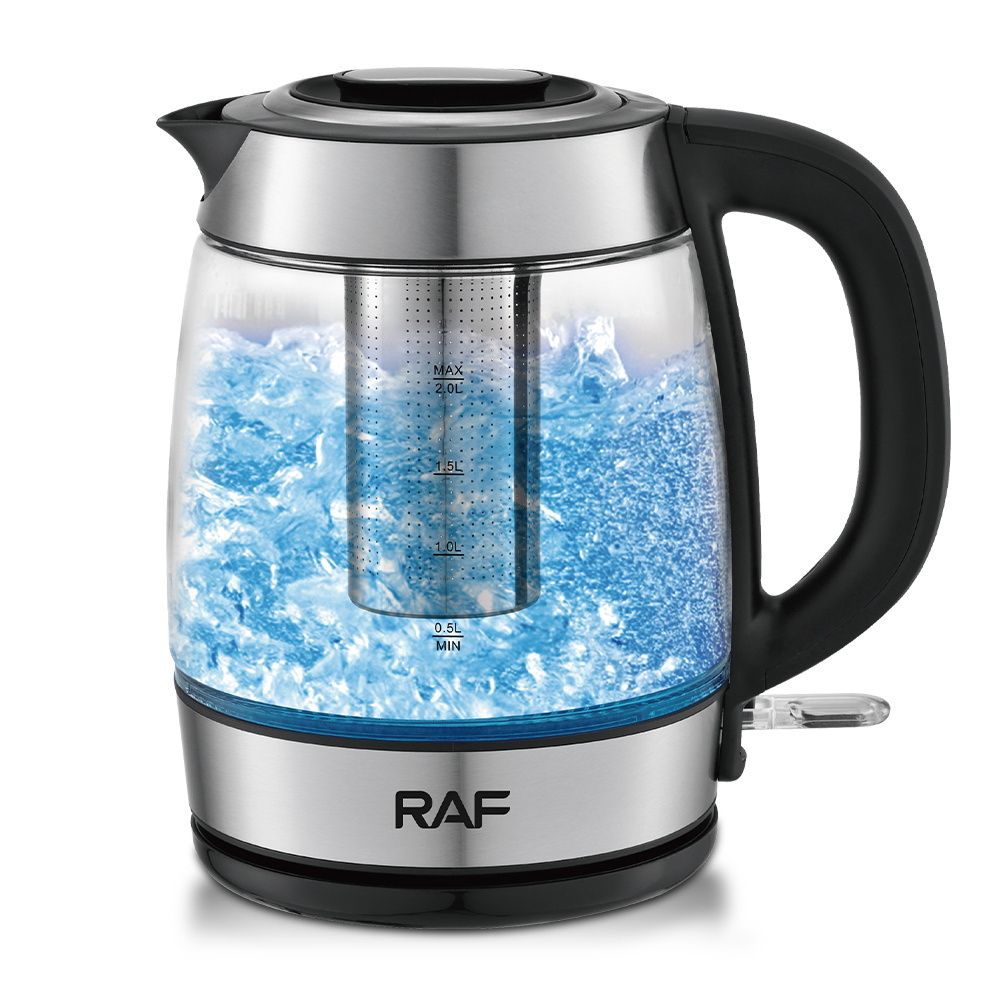 RAF Quality 2200W Borosilicate Glass Transparent Electric Kettle 2 Liter Tea Pot Cordless Water Kettle Water Boiler With Filter