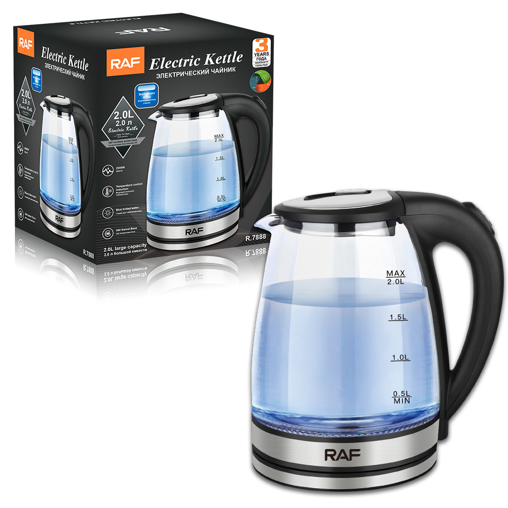 Raf Transparent Electric Water Kettle Electrique Tea Thermostat Automatic Clear Glass Mechanical Euro Plug Glass Electric Kettle