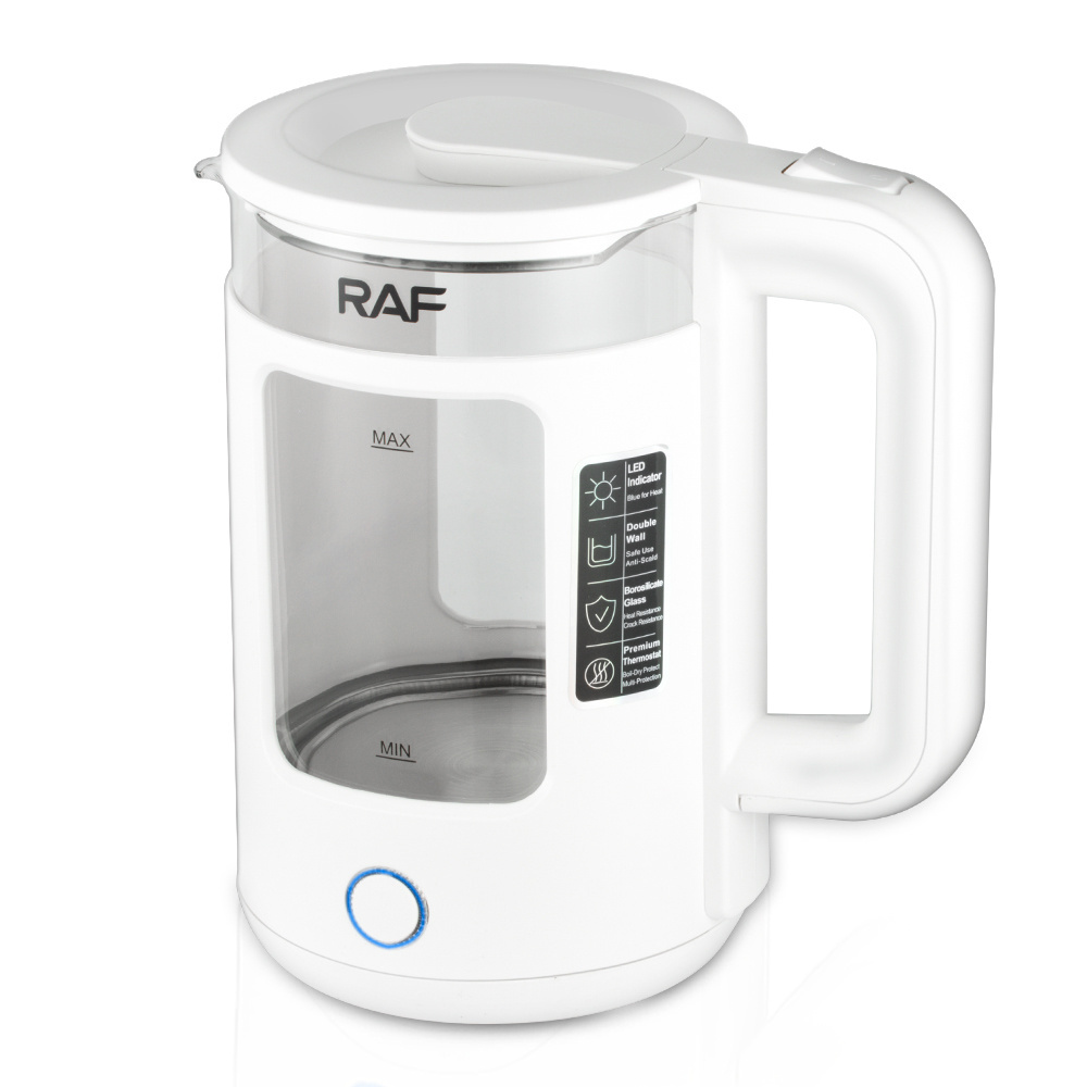 RAF 2024 New 2000W Glass Plastic Electric Water Kettle White Black BPA Free 2 Litre Home Appliances Electric Kettle