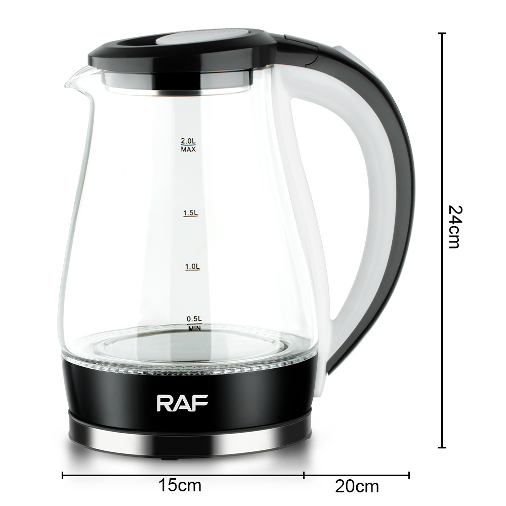 RAF 2024 Hot Electric Water Kettle Glass Body BPA Free Interior 2 Litre 2000w Glass Kettle For Boiling Water