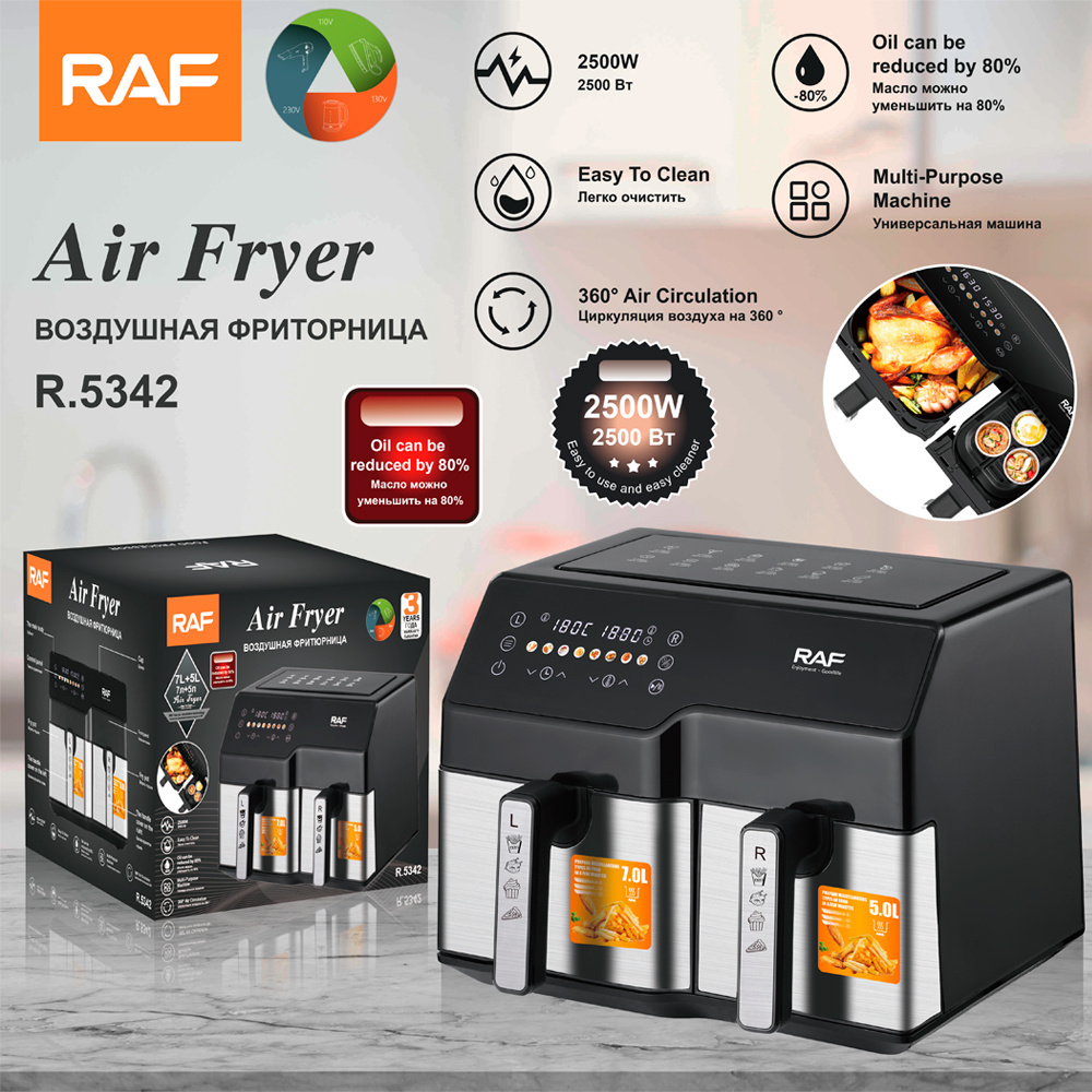 Raf Multifunctional 5.5L+3.5L Air fryer Healthy Oil Free Dual baskets Digital Air Fryer Oven Double Pot Electric Smart Air Fryer