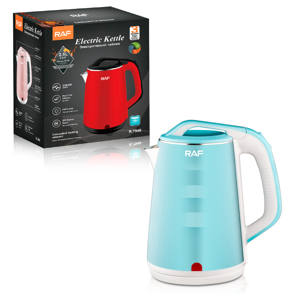 Raf Multi Color Electric Thermos Jug Kettle 2.5L Stainless Steel BPA Free with LED Lamp Double Wall Hot Water Boiler