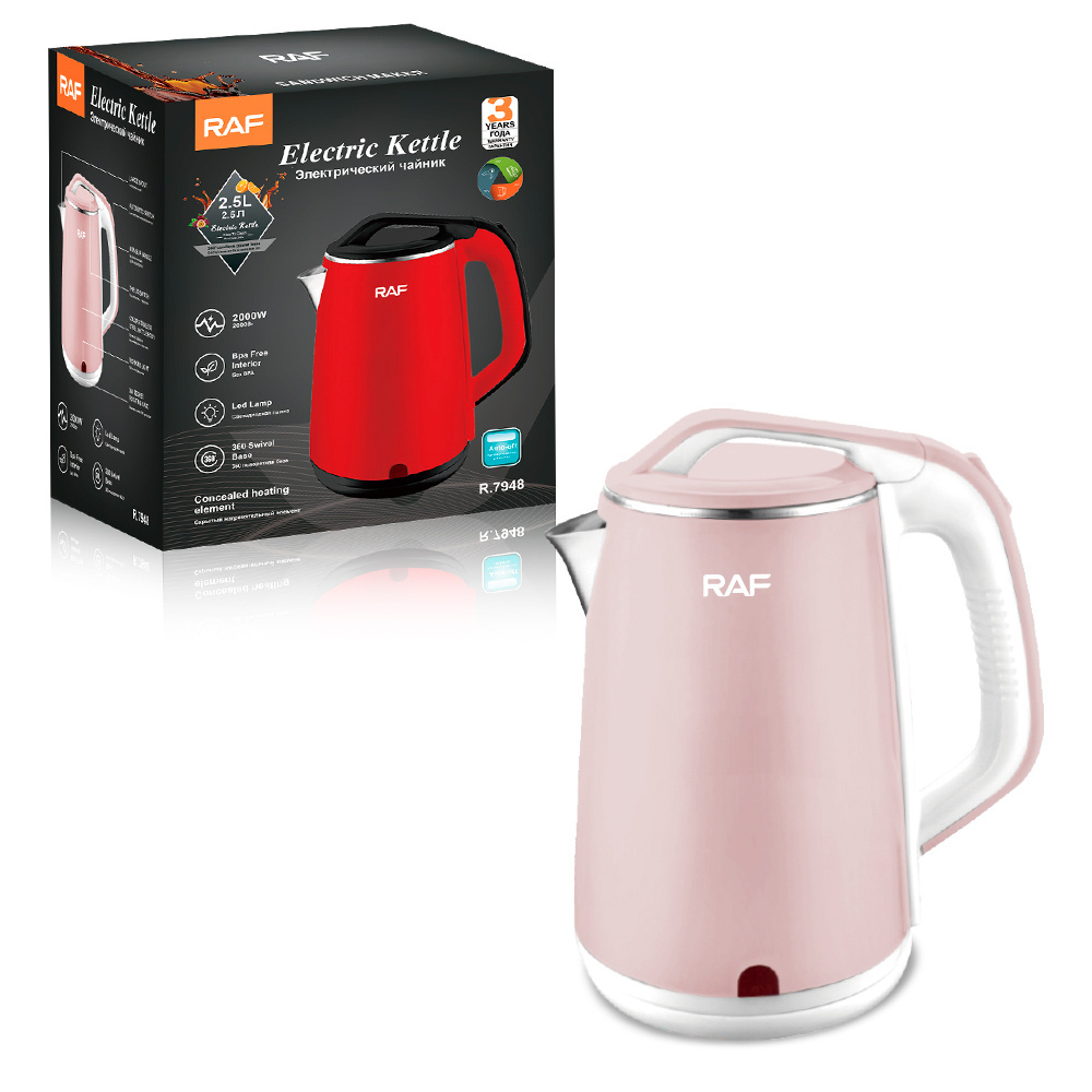 Raf Multi Color Electric Thermos Jug Kettle 2.5L Stainless Steel BPA Free with LED Lamp Double Wall Hot Water Boiler