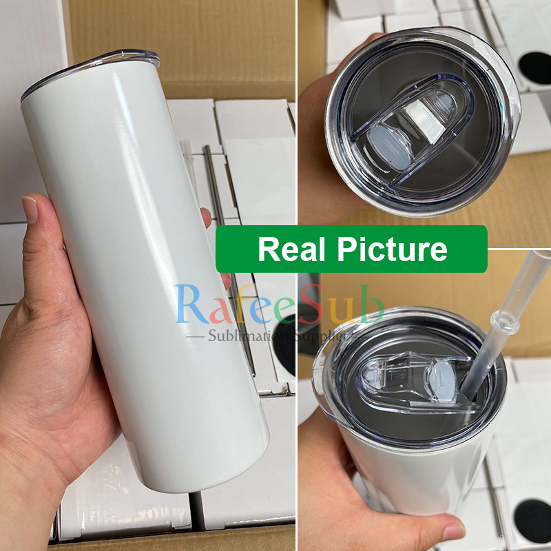 USA Warehouse 20oz 20 oz Double Walled Stainless Steel Slim Skinny Straight Blanks Sublimation Tumblers with Plastic Straw