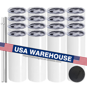 USA Warehouse 20oz 20 oz Double Walled Stainless Steel Slim Skinny Straight Blanks Sublimation Tumblers with Plastic Straw