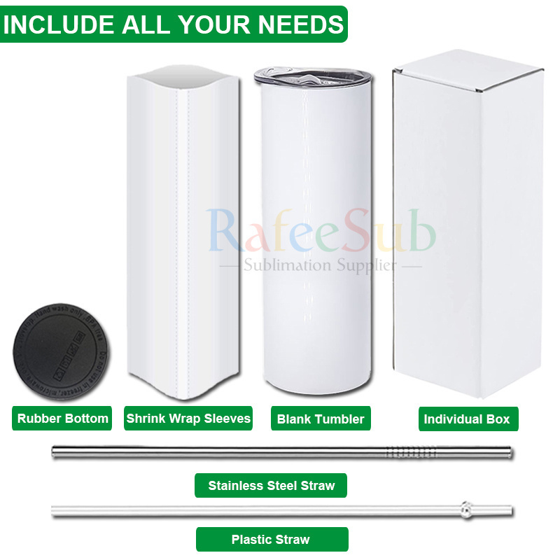 USA Warehouse 20oz 20 oz Double Walled Stainless Steel Slim Skinny Straight Blanks Sublimation Tumblers with Plastic Straw